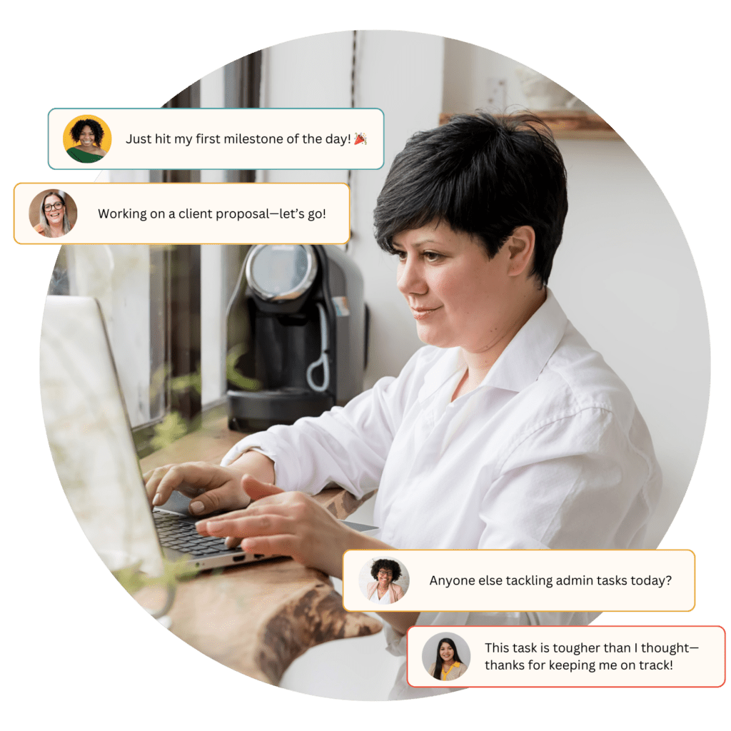 Person reading through the Reach Club community chat messages on a laptop.